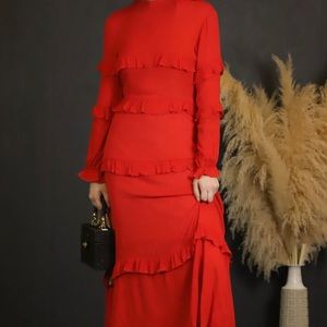 Red Ruffle Midi Dress